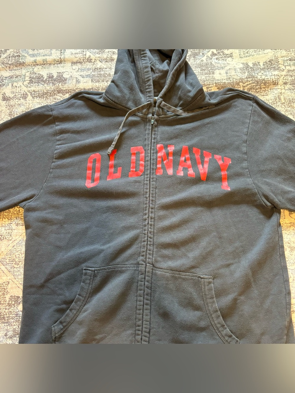 VTG Gray Unisex XL Hoodie Old Navy Skater Spellout Red Zip Up Y2K Zipper Hooded